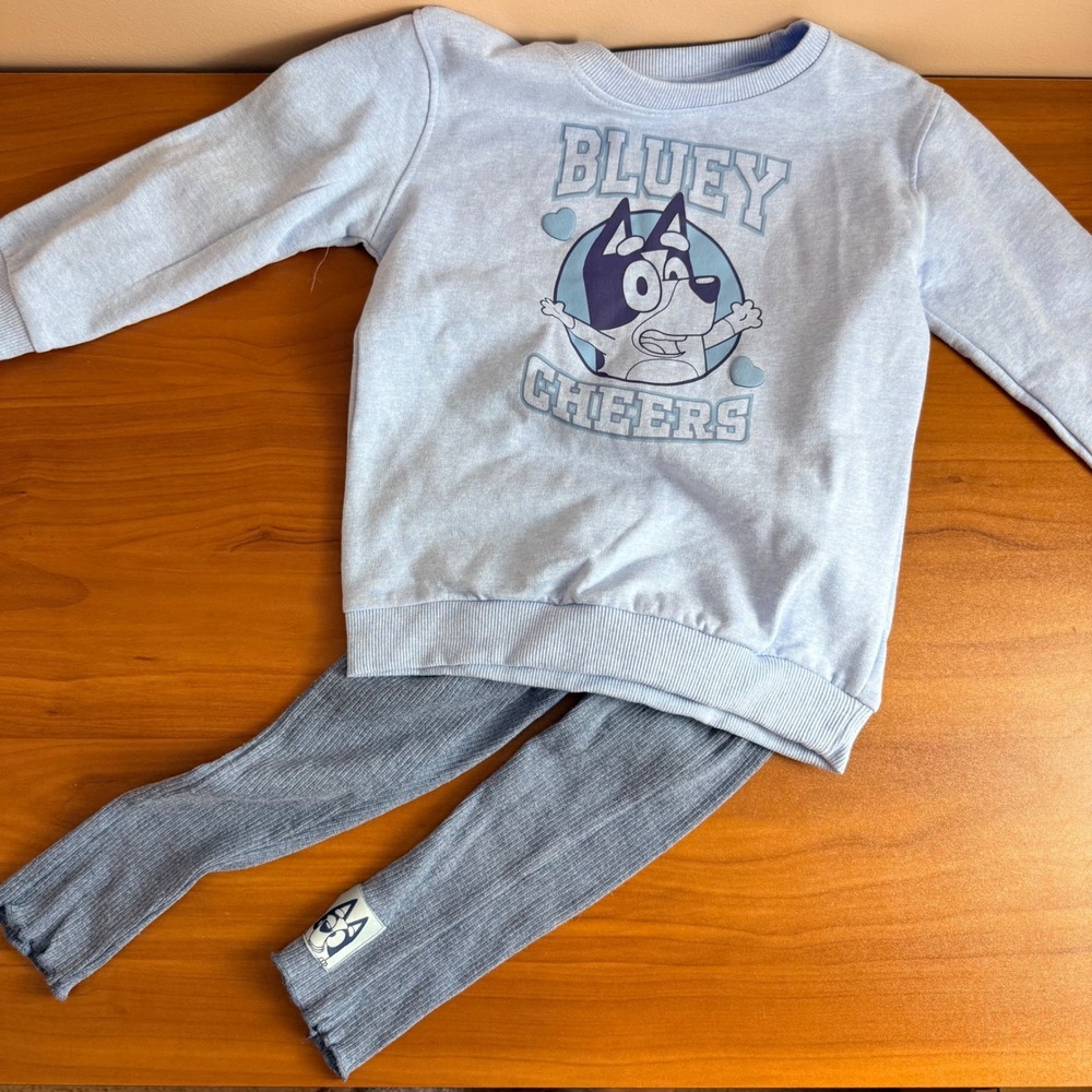Bluey Cheers Kids‎ 4T Light Blue Long Sleeve Sweatshirt & Ribbed Leggings Set